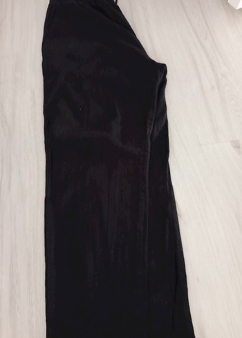 Düğmeli Siyah Rahat Keten Kadın Pantolon - Görsel 3