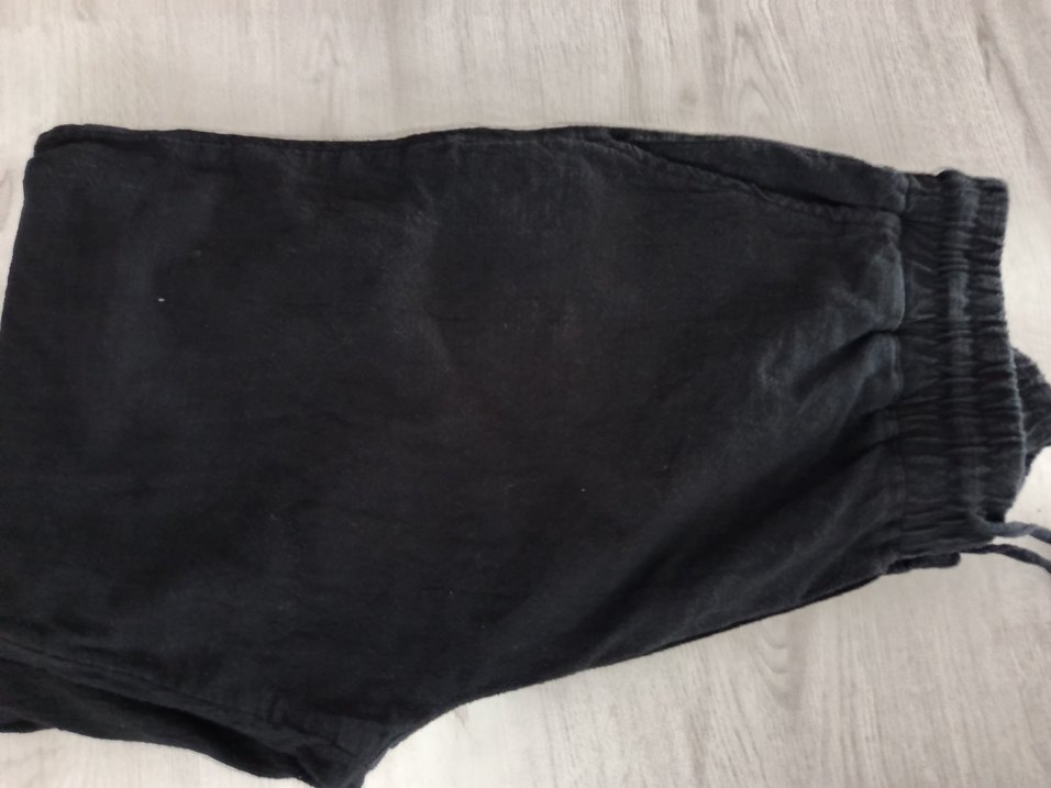 Düğmeli Siyah Rahat Keten Kadın Pantolon - Görsel 2