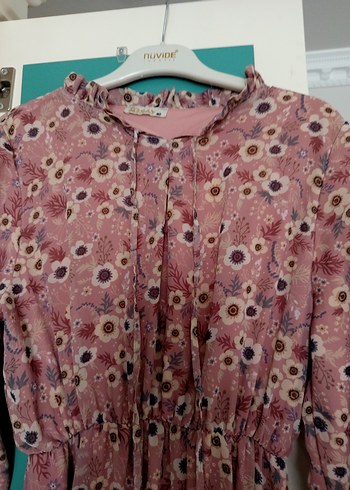 Pembe Çiçek Desenli Uzun Bohem Elbise