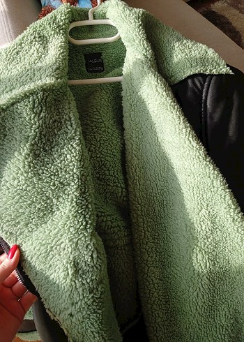 Kürklü Yeşil Deri Kadın Ceket - Görsel 5