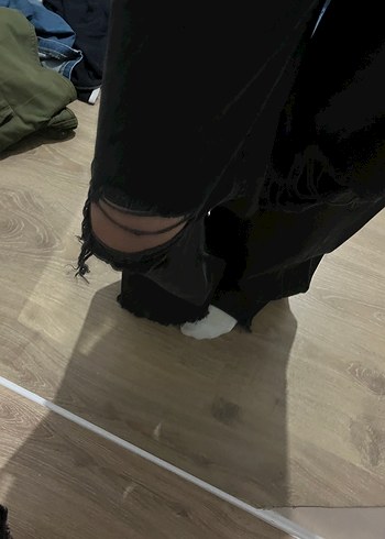 Addax Kadın Siyah Yırtmaçlı Bol Kesim Midi Kot Pantolon