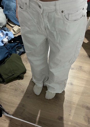 Zara Kadın Beyaz Midi Boy Bol Kesim Denim Pantolon