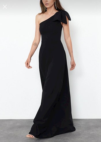 Siyah Drapeli Uzun Elbise - Görsel 2