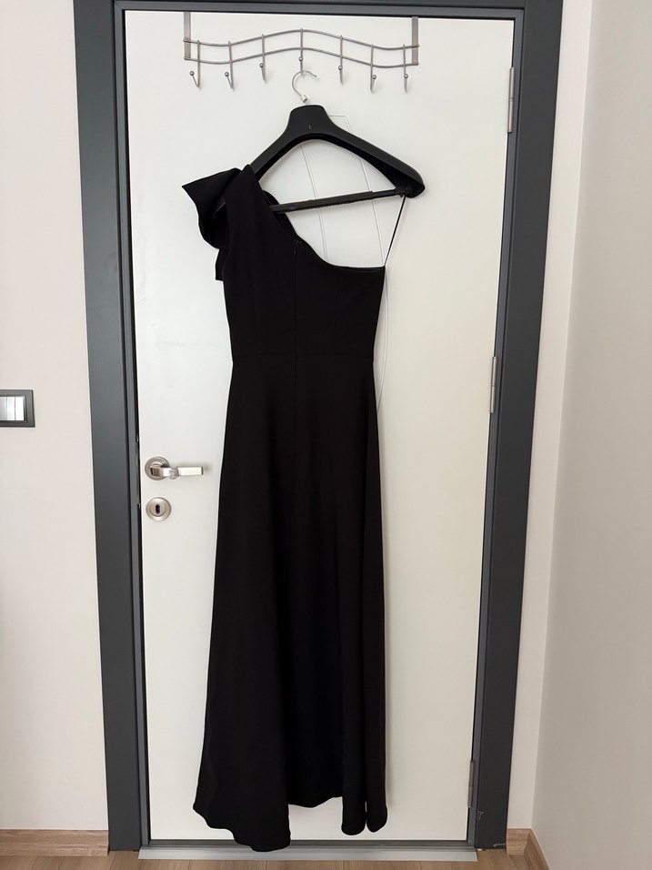 Siyah Drapeli Uzun Elbise - Görsel 5