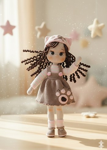 Pastel Bej El Örgüsü Bebek - Görsel 2