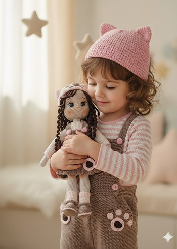 Pastel Bej El Örgüsü Bebek - Görsel 3