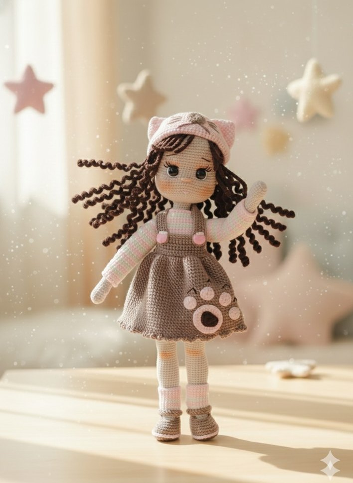 Pastel Bej El Örgüsü Bebek - Görsel 2