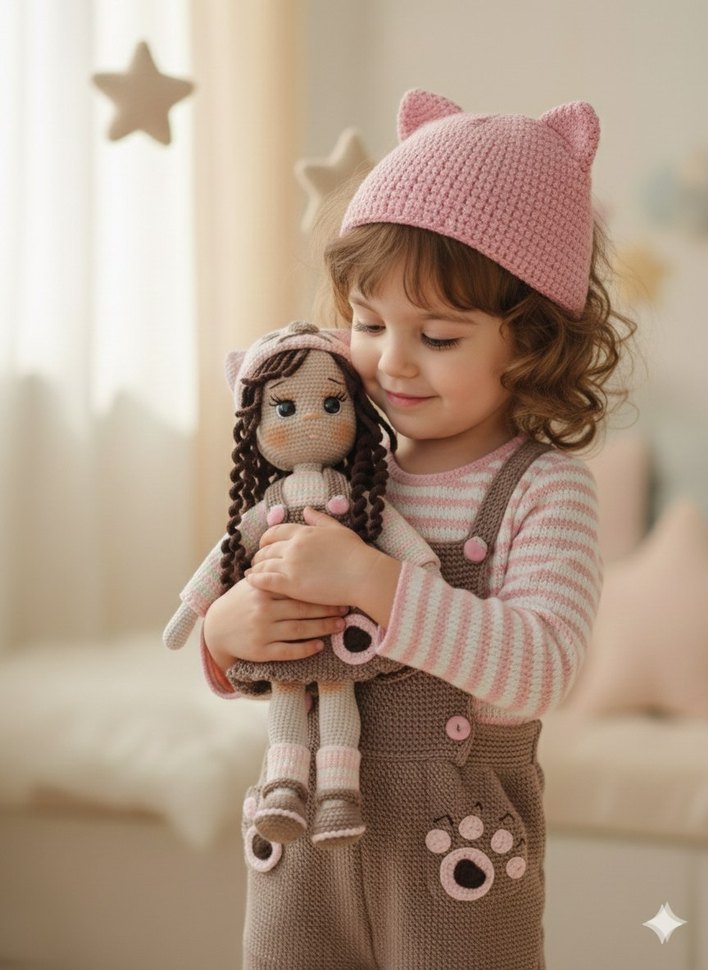 Pastel Bej El Örgüsü Bebek - Görsel 3