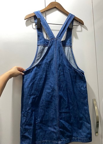 Kadın Lacivert Denim Askılı Midi Salopet - Görsel 2