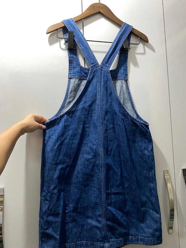 Kadın Lacivert Denim Askılı Midi Salopet - Görsel 2