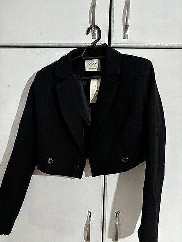 siyah kruvaze crop blazer ceket