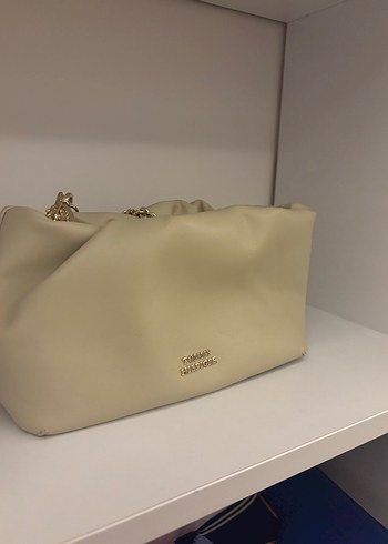 Zincir Detaylı Bej Deri Kadın Çanta - Görsel 4