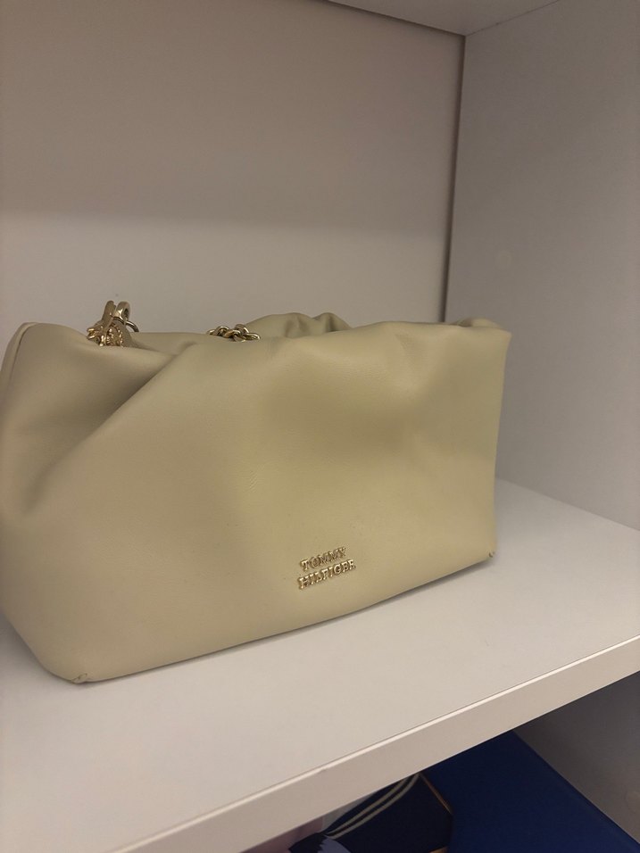 Zincir Detaylı Bej Deri Kadın Çanta - Görsel 4