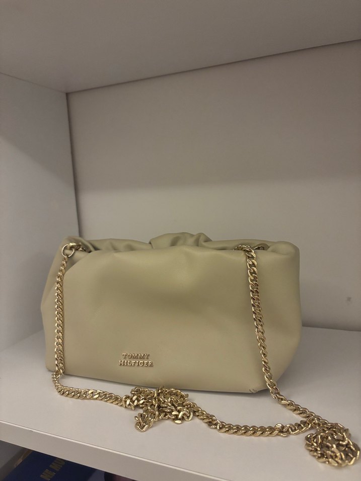 Zincir Detaylı Bej Deri Kadın Çanta - Görsel 2