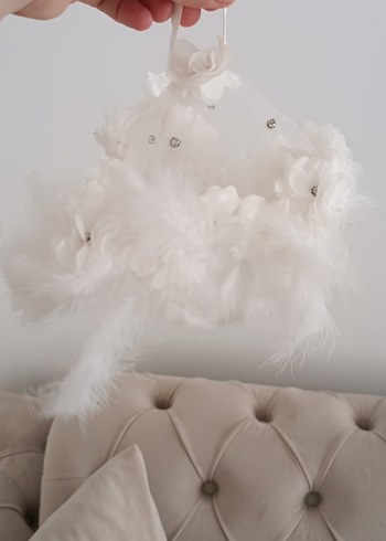 Beyaz Tüylü halay mendili Bohem Gelin Aksesuarı - Görsel 2