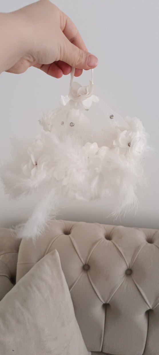 Beyaz Tüylü halay mendili Bohem Gelin Aksesuarı - Görsel 2