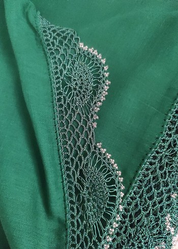 Dantel Detaylı Parlak Yeşil Bohem Kadın türbent tığ işlemeli ı - Görsel 2