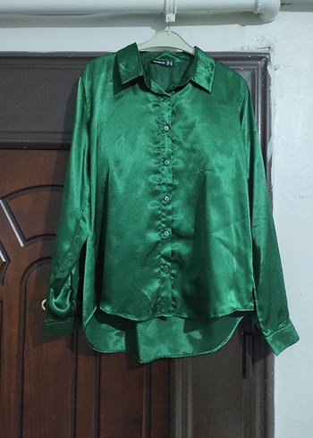 Parlak Yeşil Uzun Kollu Kadın Gömlek - Görsel 2