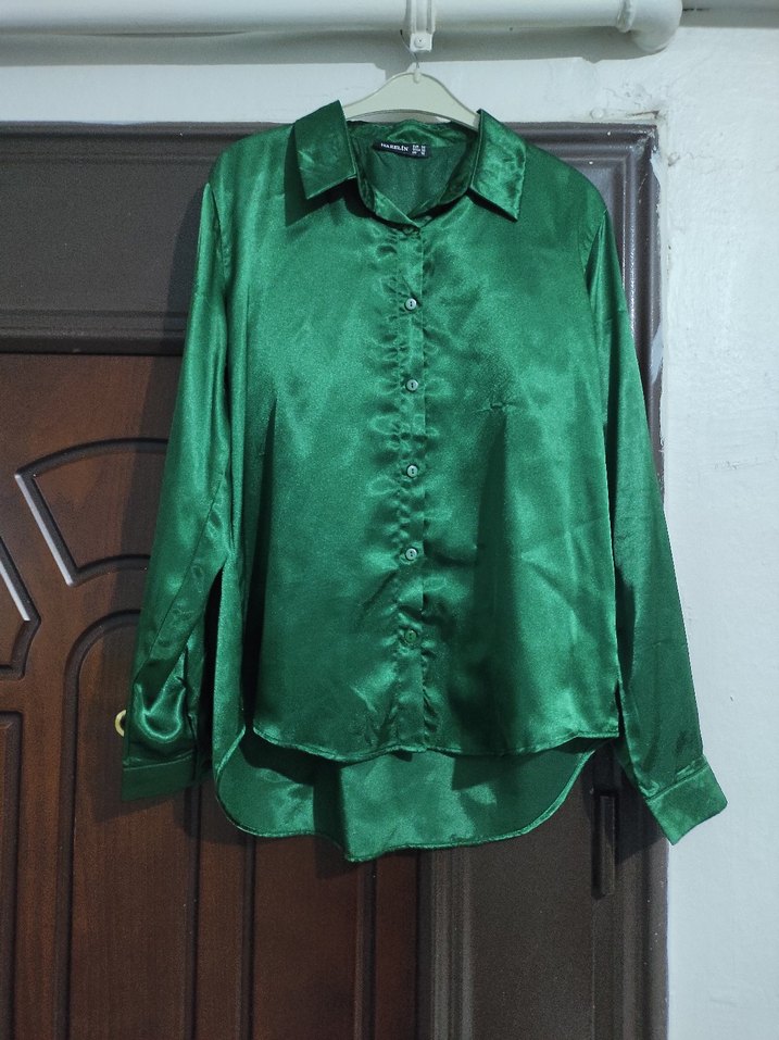 Parlak Yeşil Uzun Kollu Kadın Gömlek - Görsel 2