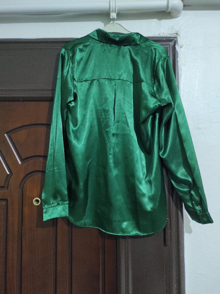 Parlak Yeşil Uzun Kollu Kadın Gömlek - Görsel 3