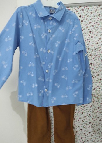 Mavi Bisiklet Desenli Erkek Gömlek bir kere tek giyildi - Görsel 3