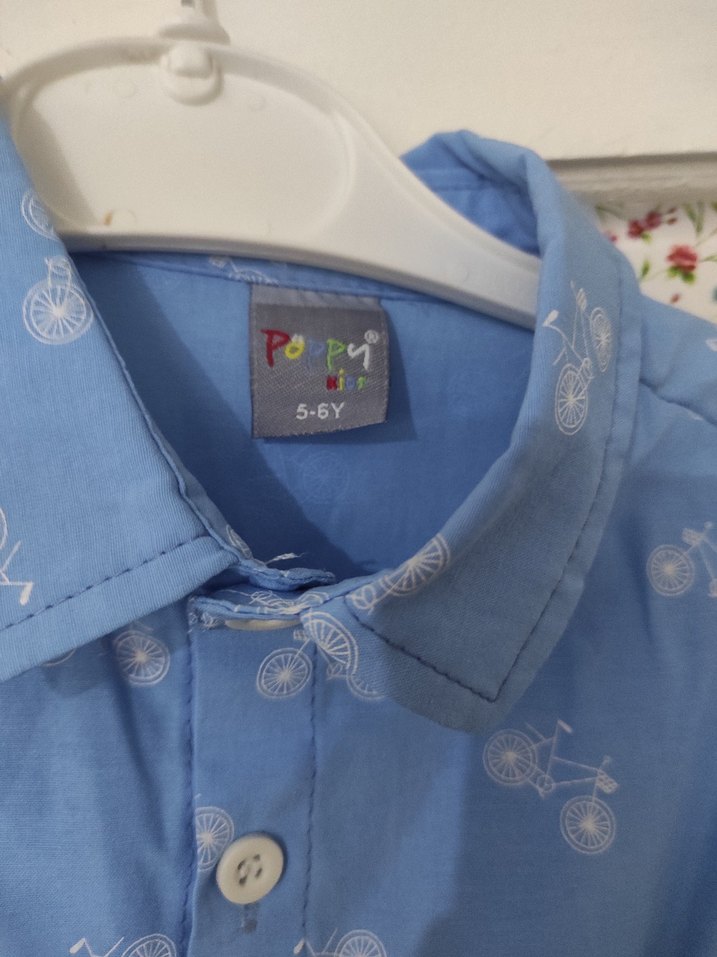 Mavi Bisiklet Desenli Erkek Gömlek bir kere tek giyildi - Görsel 4