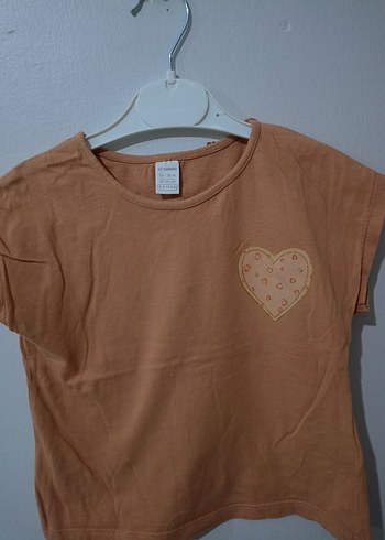 Kız Çocuk Bej Süet Görünümlü Kısa Kollu Tişört - Görsel 2