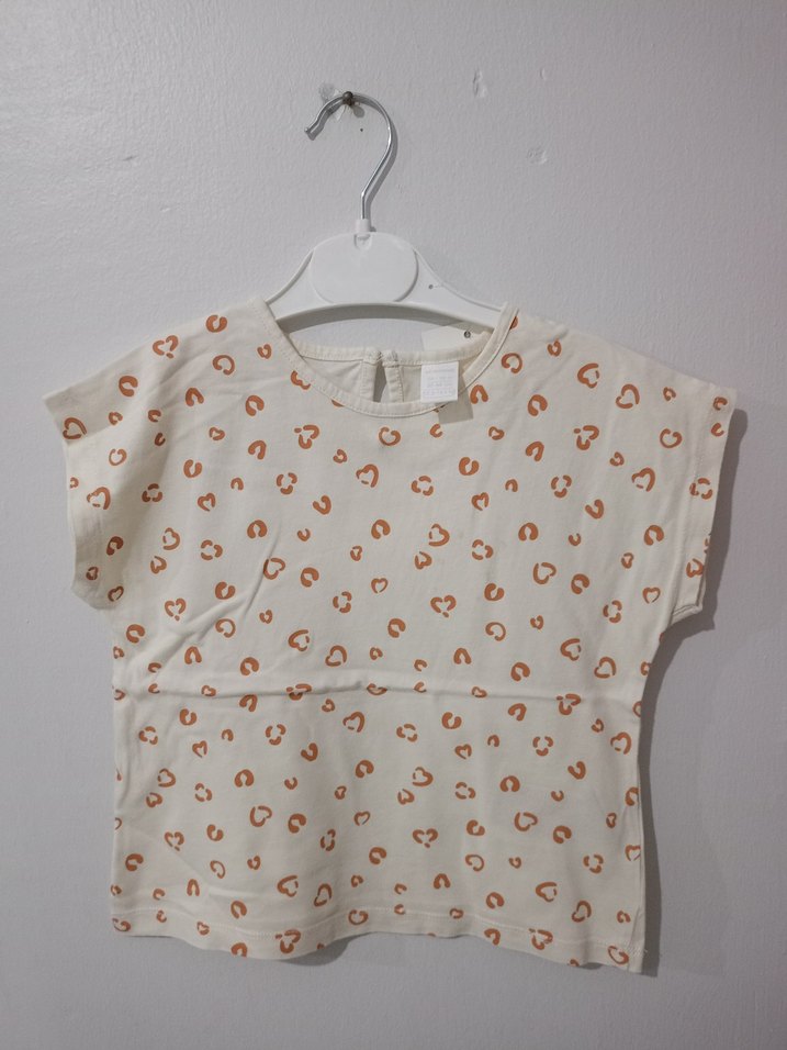 Kız Çocuk Bej Süet Görünümlü Kısa Kollu Tişört - Görsel 3