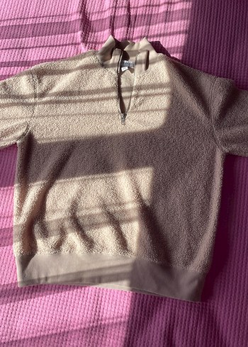 Bej Yüksek Yakalı Kadın Triko Sweatshirt