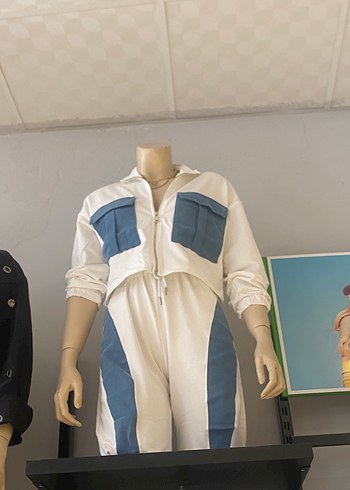 Beyaz Mavi Cepli Bel Bantlı Kadın Eşofman Takımı - Görsel 2