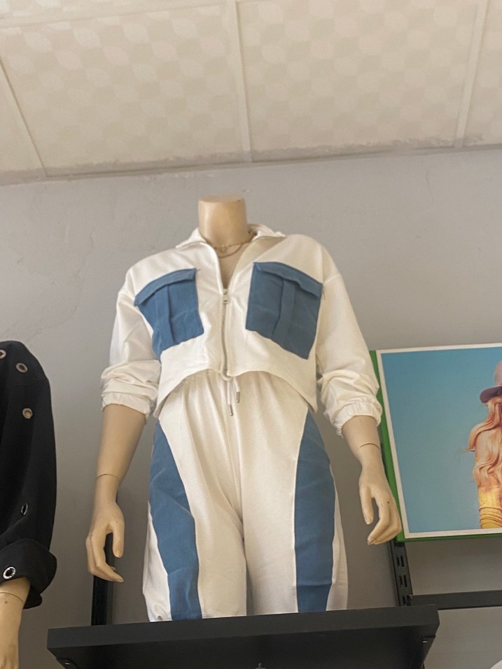 Beyaz Mavi Cepli Bel Bantlı Kadın Eşofman Takımı - Görsel 2