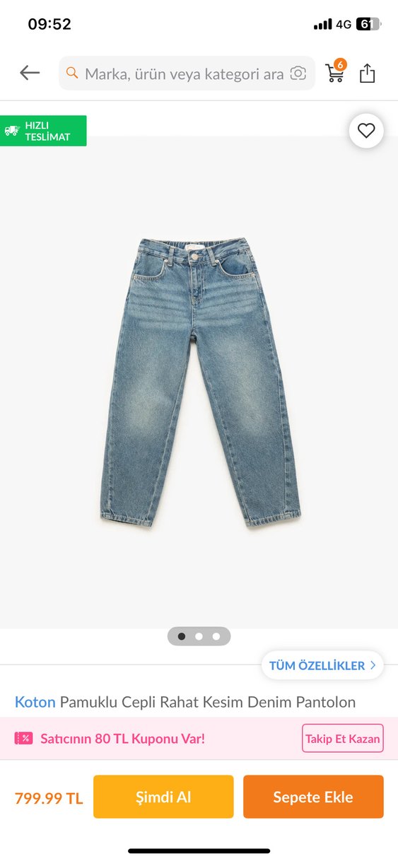 Kız Çocuk Gri Mavi Bol Kesim Denim Pantolon - Görsel 2