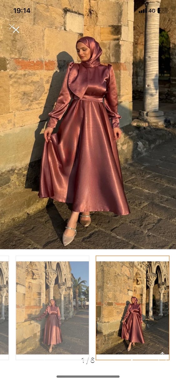 Bordo Uzun Kollu Saten Elbise - Görsel 2