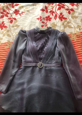 Uzun Kol, Yüksek Yaka Mor Vintage Abiye - Görsel 2