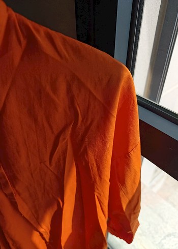 Turuncu, Salaş Kesim, Uzun Kollu Kadın Gömlek - Görsel 6