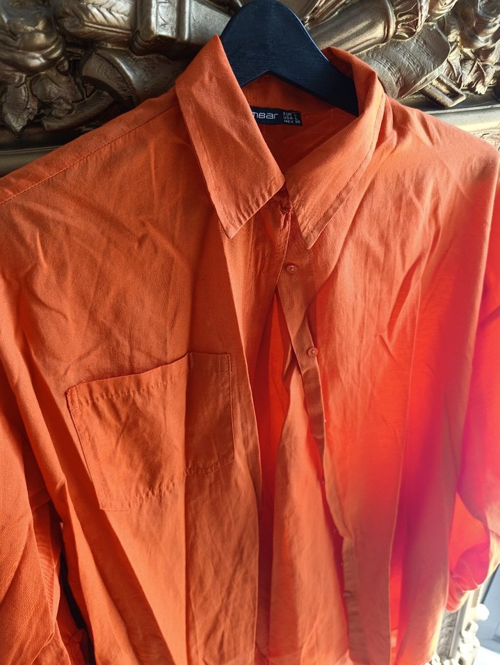 Turuncu, Salaş Kesim, Uzun Kollu Kadın Gömlek - Görsel 2