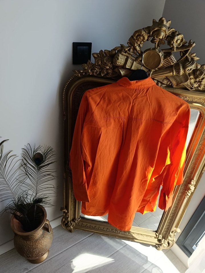 Turuncu, Salaş Kesim, Uzun Kollu Kadın Gömlek - Görsel 3