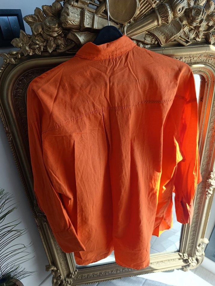 Turuncu, Salaş Kesim, Uzun Kollu Kadın Gömlek - Görsel 4