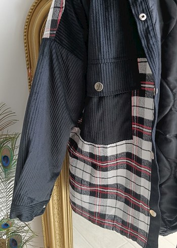 Kadife, Ekose Desenli ,Astarlı,Sokak Stili Kadın Kaban - Görsel 3