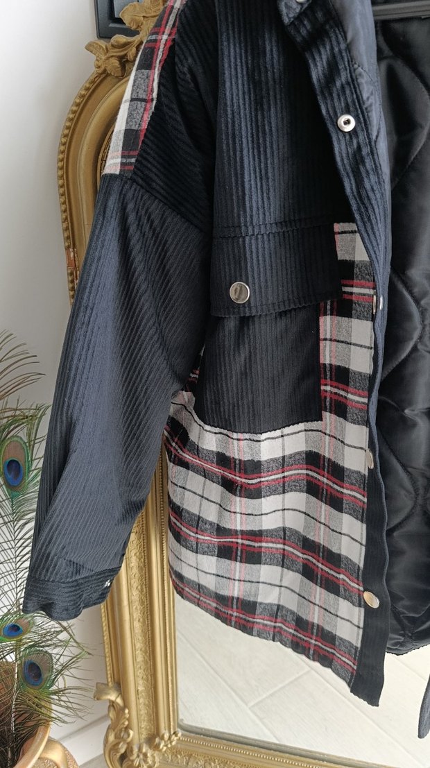 Kadife, Ekose Desenli ,Astarlı,Sokak Stili Kadın Kaban - Görsel 3