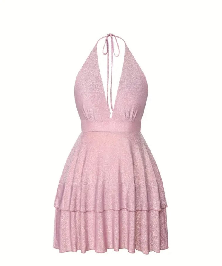 Pembe Parlak Mini Abiye Elbise - Görsel 4