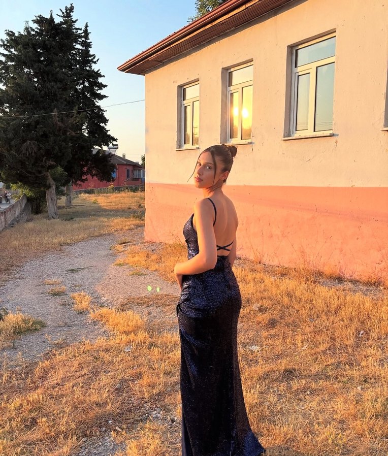 Parlak Lacivert Drapeli Uzun Abiye Elbise - Görsel 2