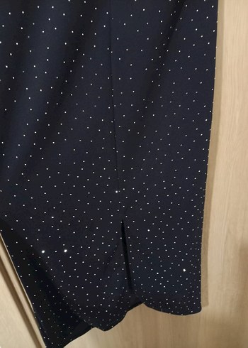 Lacivert Puantiyeli Drapeli Uzun Abiye Elbise - Görsel 3