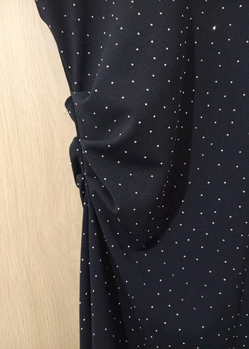 Lacivert Puantiyeli Drapeli Uzun Abiye Elbise - Görsel 2