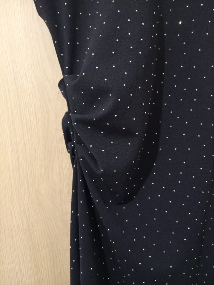 Lacivert Puantiyeli Drapeli Uzun Abiye Elbise - Görsel 2