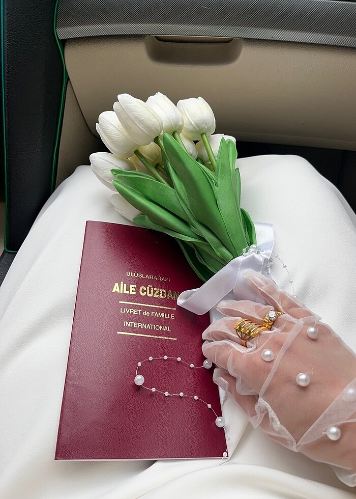 Nikah şapkası ve incili tül eldiven - Görsel 2