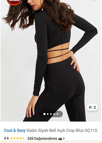 Siyah Beli Açık Crop Bluz - Uzun Kollu - Görsel 2