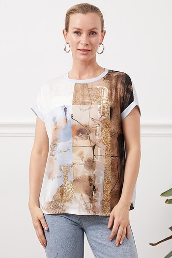 Açık Mavi Renk Baskılı T-shirt