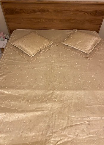 İşlemeli Bej Parlak Yatak Örtüsü - Görsel 4