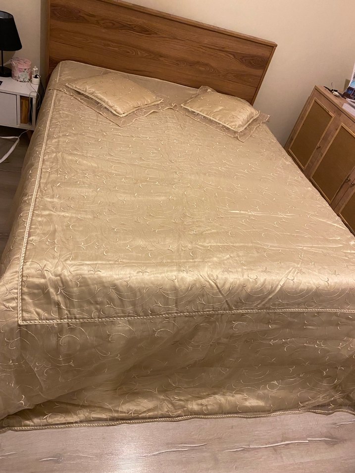 İşlemeli Bej Parlak Yatak Örtüsü - Görsel 5